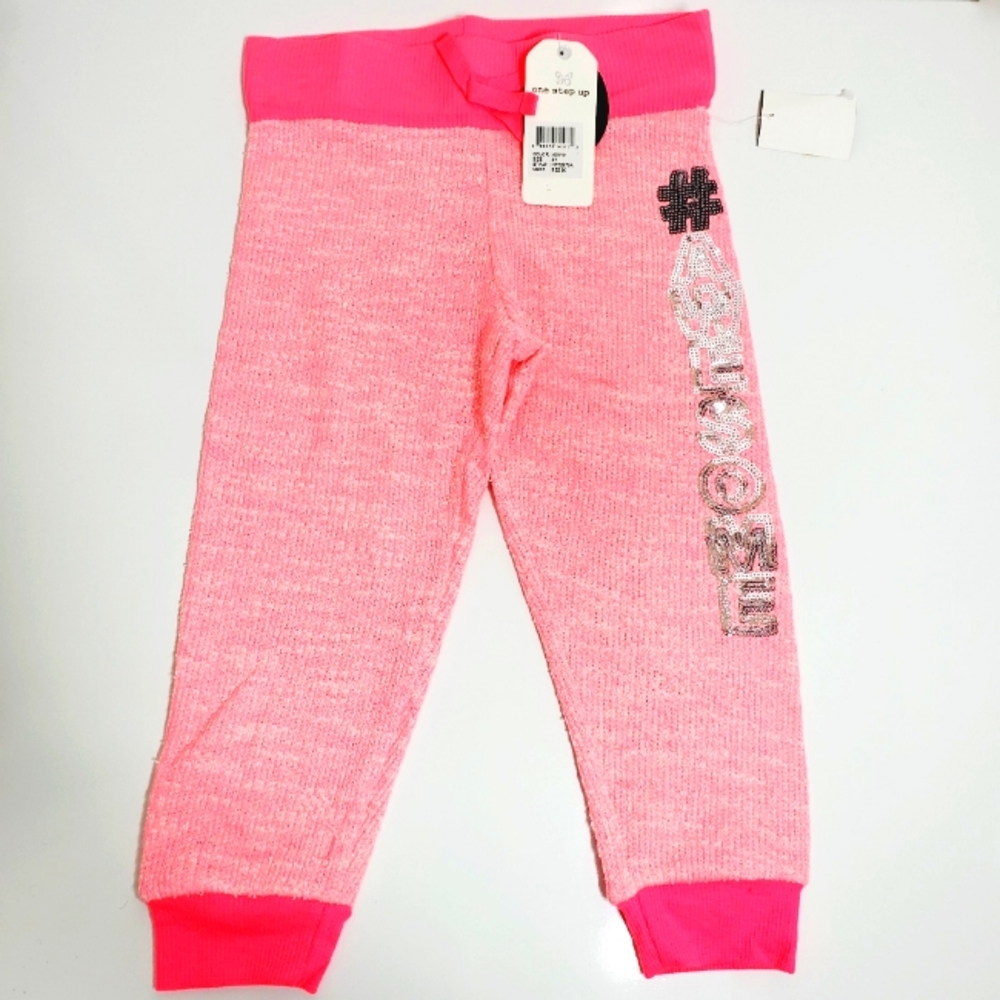 One Step Up Neon Pink Sequin Sweatpants Jogger Size 4T